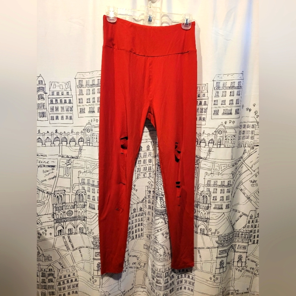 NWOT Women's Red Distressed Dibaolong Leggings Size Large